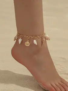 1pc Ladies' anklets, simple Marine style, made of conch shells and scallops, are suitable for women to wear during beach vacations
