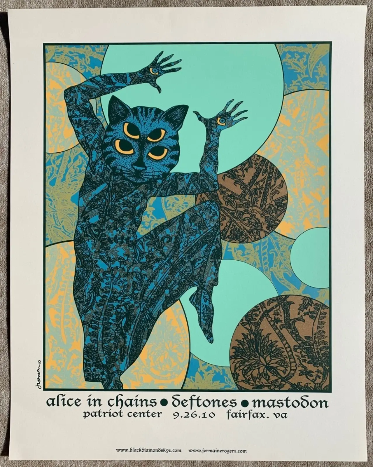 DEFTONES Alice In Chains MASTADDEFTONES Alice In Chains MASTADON Jermaine Rogers 2010 FAIRFAX Concert PosterON Jermaine Rogers 2010 FAIRFAX Concert Poster