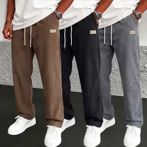 Men's 3-Pack Corduroy Pants, Casual Loose-Fit Straight-Leg Trousers with Rock Patch, Comfy for Everyday Wear, Comfy Men's Pants, Loose Men's Pants