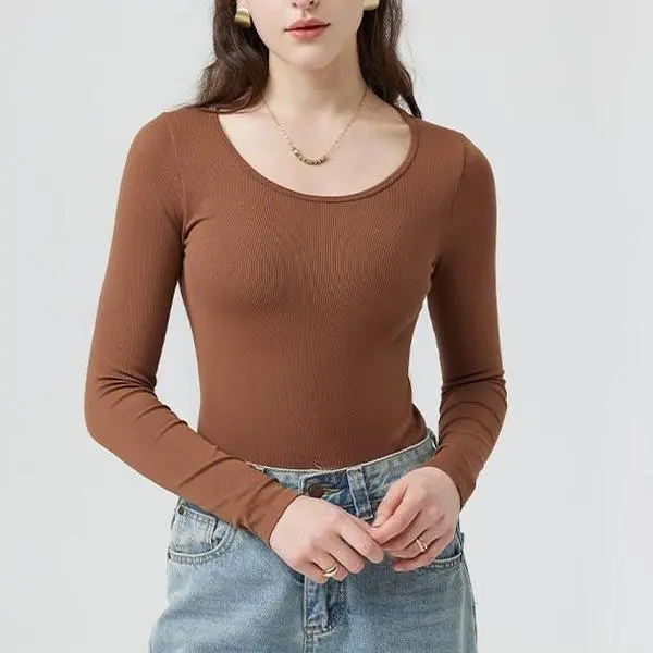 OYV Women's 1 Piece Bodysuit Sexy Ribbed One Piece Long Sleeve Crew Neck Top Bodysuit