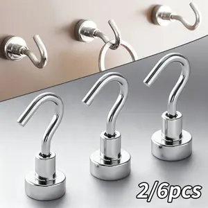 2/6pcs magnetic hooks, No drilling required wall mounted hooks, magnetic suction, used in kitchens, bedrooms, offices, etc, Home Organizer Hook