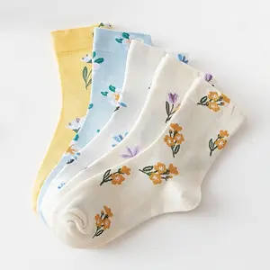 5Paris cotton vintage floral pattern socks, mixed color medium tube sock bag, women's stockings and socks