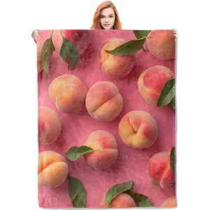 Peach Fruit Blankets Gifts for Women, Fresh Fruits Theme Flannel Blankets, Soft Warm Lightweight Throw Blanketss for Bedding Sofa Travel Decor 50"in x 60"in
