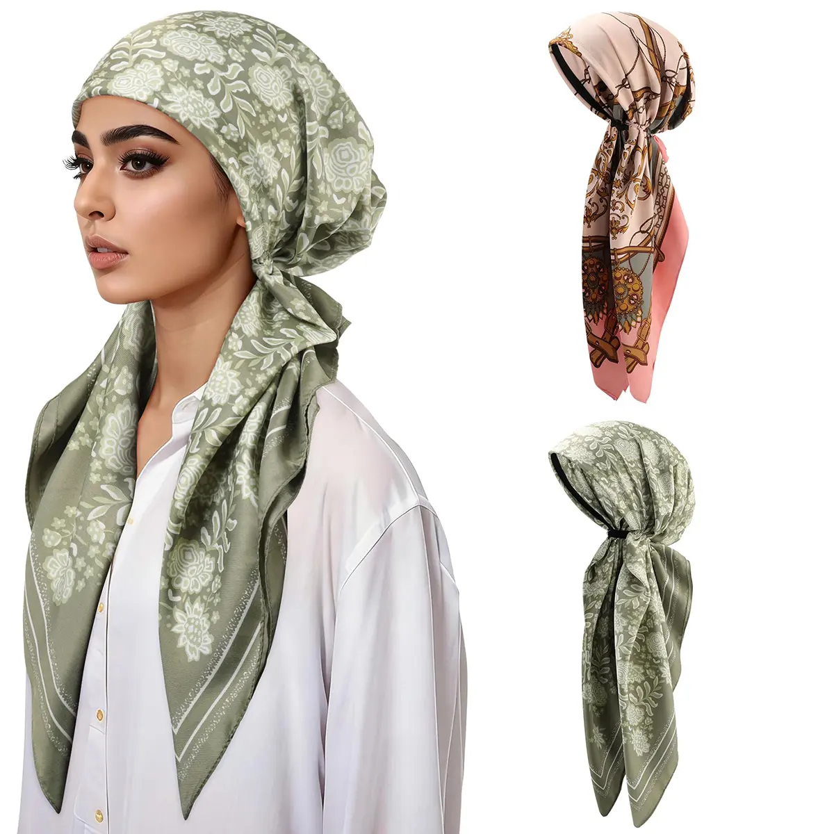 AWAYTR Women's 2-Pack Pre-Tied Bandana-Style Square Scarves - Soft Chemo Turbans for Cancer Recovery, Hair Loss Cover for Anniversary & Brunch Engagement Events