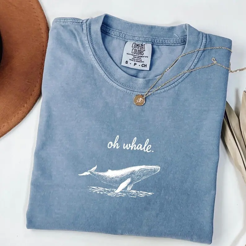 Minimalist Beach Shirt, Funny Oh Whale Meme Tee, Unisex Oversized Comfort Colors for Summer