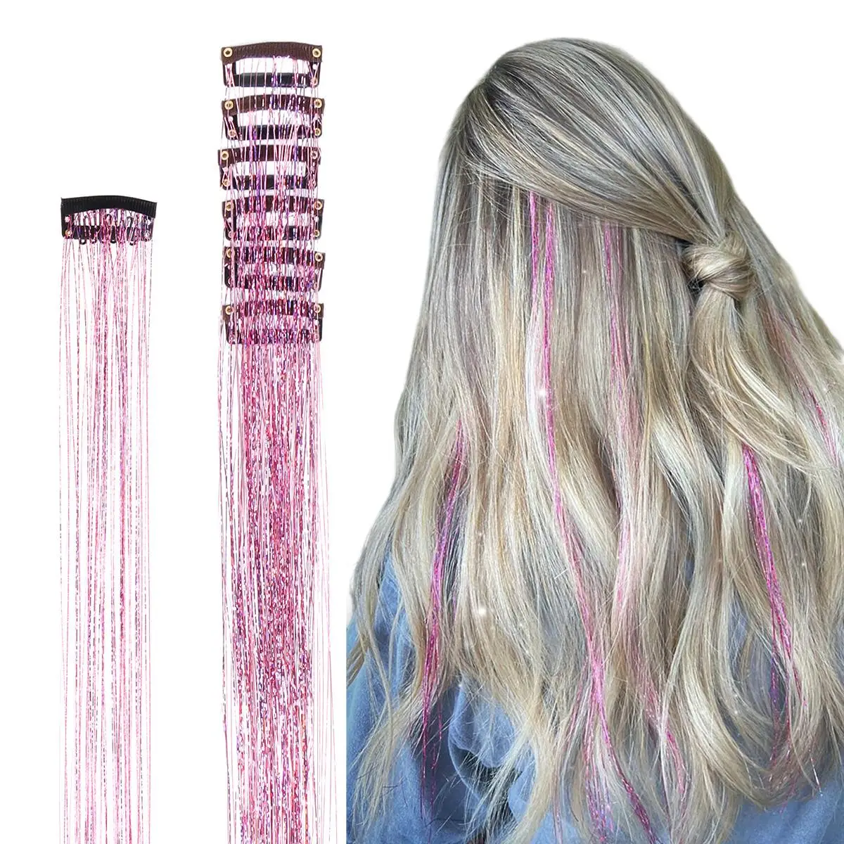 Hair Tinsel, 6pcs Clip in Hair Tinsel 24inch with Clips, Fairy Hair Sparkle Strands TikTokShopfalldealsforyou
