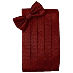 Claret Red Herringbone Cummerbund and Bow Tie Set