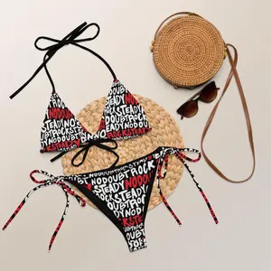 Women’s Letter Print Triangle Bikini Set Sexy Tie Side Two Piece Swimsuit Summer Beach Swimwear