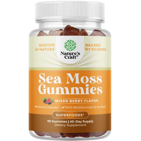 Nature's Craft Irish Sea Moss Gummies - Immune Support Supplement Detox Gummies Digestive Health Cleansing the Gut Healthcare Dietary Supplement Gummies Chewables