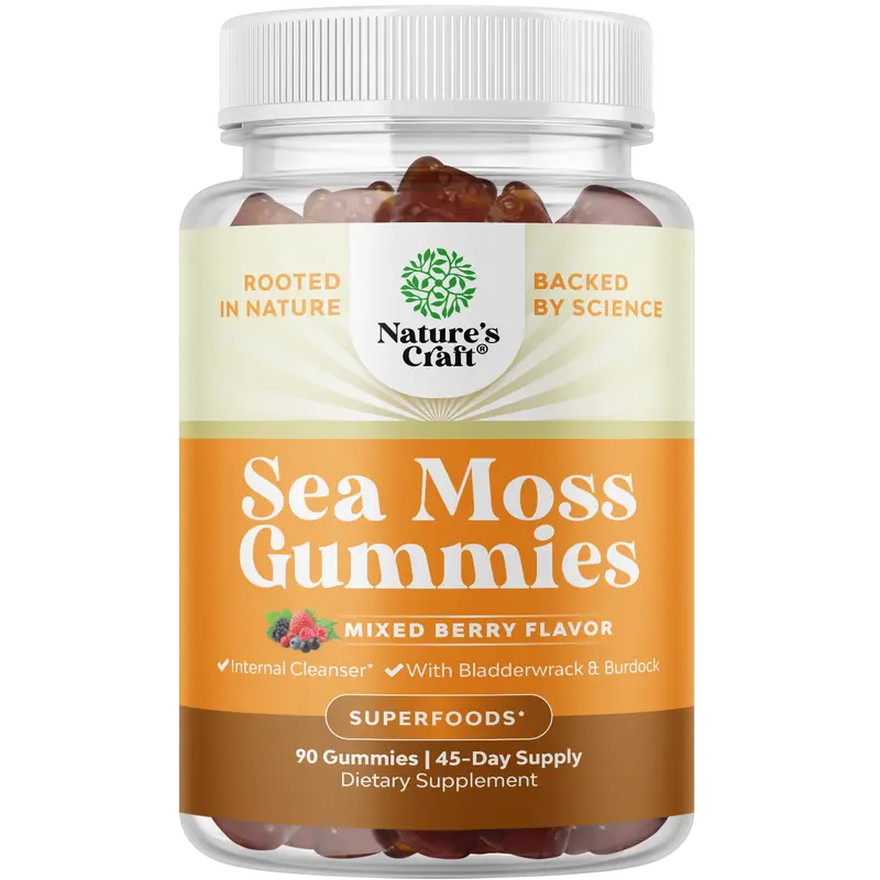 Nature's Craft Irish Sea Moss Gummies - Immune Support Supplement Detox Gummies Digestive Health Cleansing the Gut Healthcare Dietary Supplement Gummies Chewables
