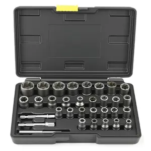 32-Piece Bolt & Nut Extractor Set CR-MO Steel Socket Kit 6mm-10mm SAE 1/4"-3/4" for Stripped Rusted Damaged Bolts Nuts with Storage Case Essential for Mechanics and DIY Enthusiasts