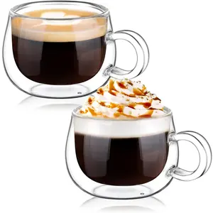 German Quality 4 Oz Insulated Double Wall Glass Espresso Cups, Espresso Coffee Cups, Double Espresso Cups, Demitasse Cups, Espresso Mug, 120 ml (full capacity) Tazas De Cafe Expreso 2 Pack
