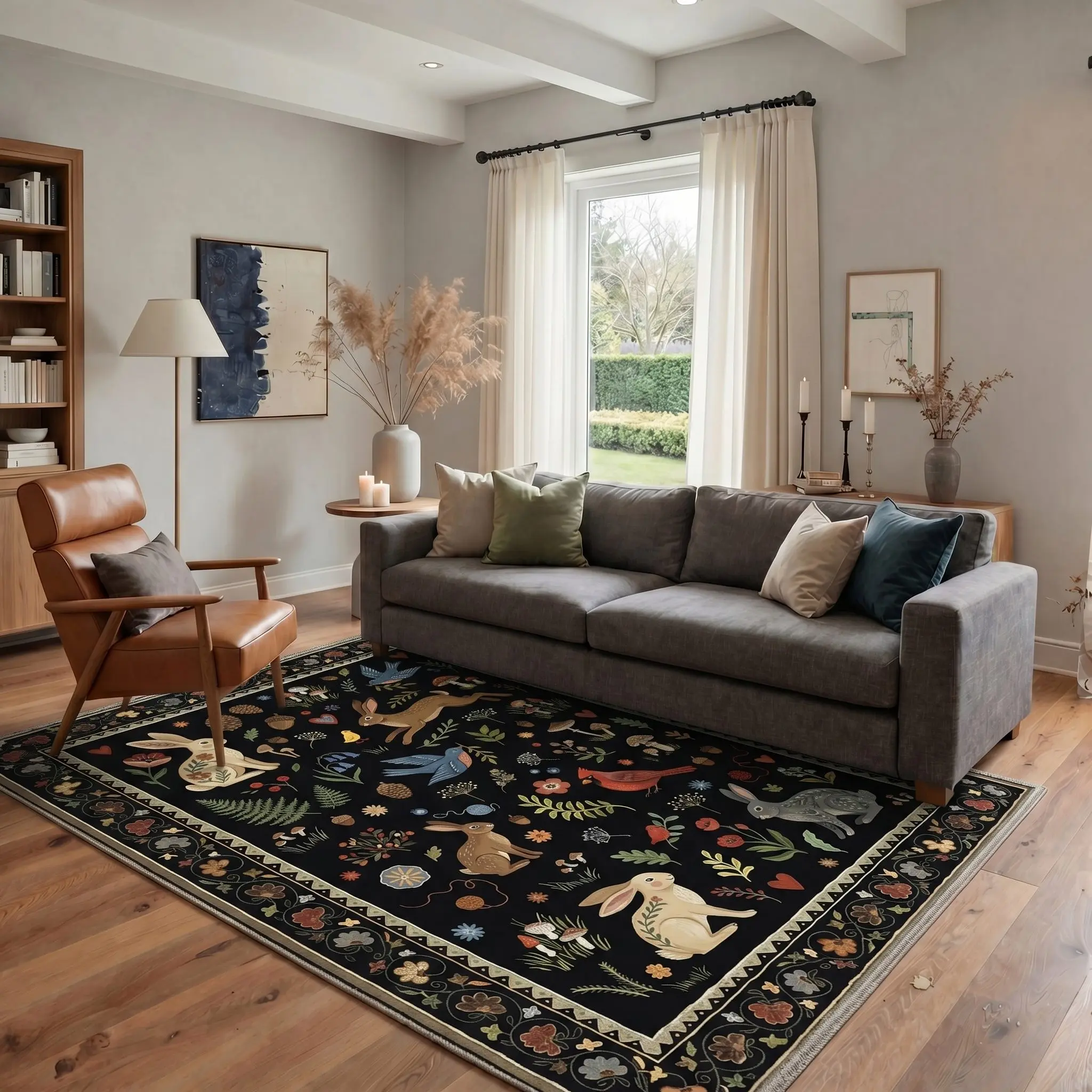 【Back To School】GENIMO Area Rug – Pet Friendly, Non-Slip, Machine Washable Carpet, Soft Floor Rug, Stylish Home Decor for Living Room, Bedroom, Hallway ,ARB2776-BLOOM