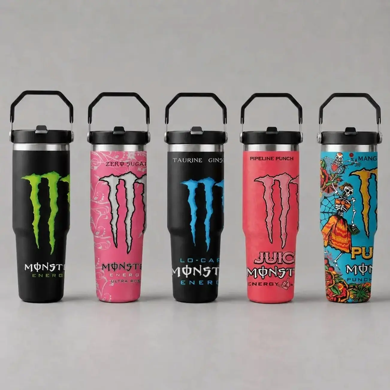 Energy Full Color Drink Inspired 30oz Stainless Steel Tumbler with Handle, Insulated Travel Water Bottle