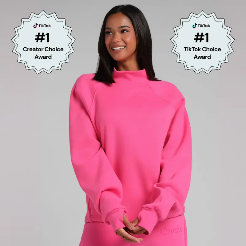 Comfrt | Basic Mock Neck Sweatshirt | Oversized Fit Mock Neck Collar With Pockets & Thumbholes