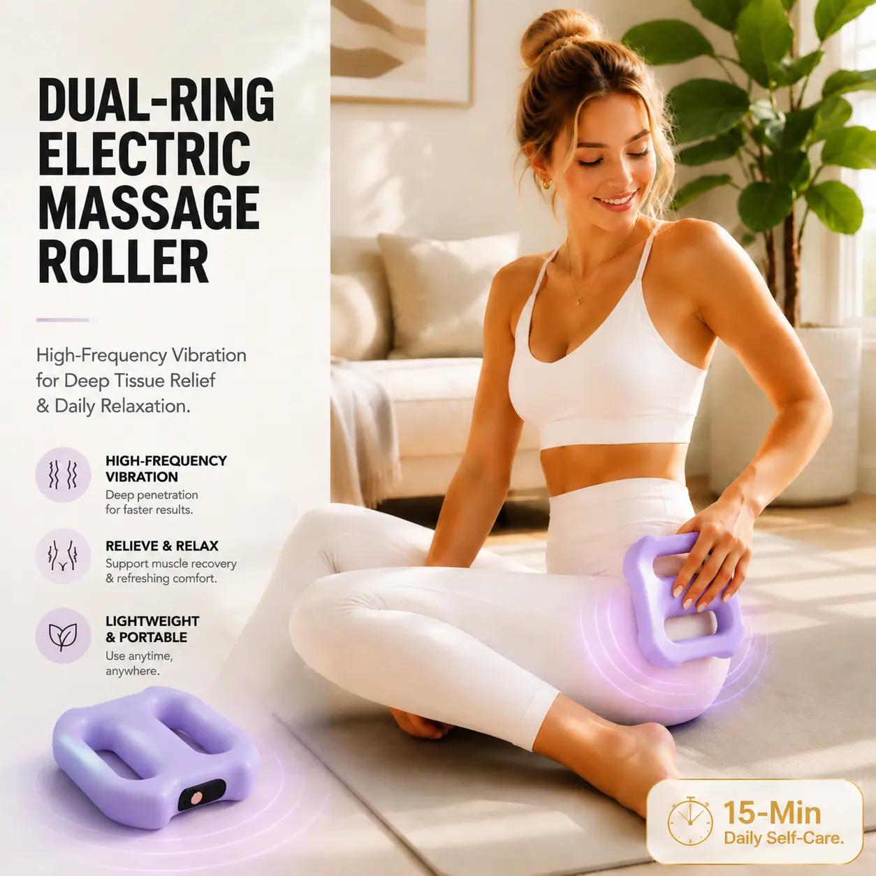Pink Cordless Deep Tissue Percussion Massage Gun - Electric Dual-Ring Vibratory Back Massager, 3 Modes, 5 Intensity Levels, Belt-Included Handheld Full-Body Relaxation Device