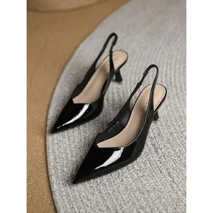 2025 Women's Minimalist PU Leather Slingback Pumps – Elegant Pointed Toe Slip-On Heels, Solid Color All-Match Work & Office Shoes