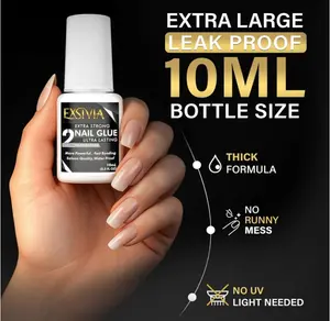 Super Strong Nail Glue for Press On Nails, Acrylic Nails & Nail Tips (10ml),Extra Strength Long Lasting Brush-On Adhesive, Mess-Free, No Dehydrator or Primer Needed