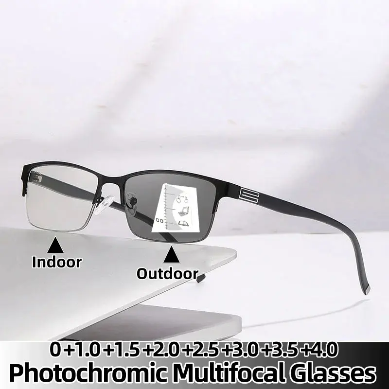 New Photochromic Reading Glasses Progressive Multifocal Far Sighted Eyewear Men Anti-blue Light Eyeglasses Sun Shades Glasses