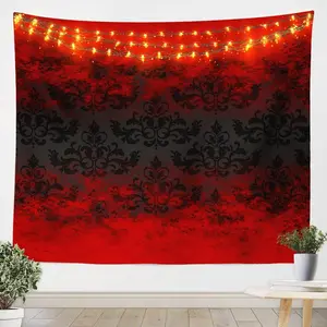 Feelyou Jacquard Tapestry - Durable Decorative Damask Pattern Wall Mural, Large Size 59inW x 82inL Red and Black Abstract Lightweight Room Decor Wall Hanging