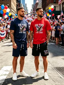 Men's 2 sets cotton "250 Years 1776-2026" American Eagle Graphic Tee & Shorts Set | Patriotic Cotton Loungewear Outfits  Menswear