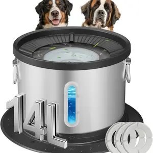 14L No Spill Dog Water Bowl - Large Stainless Steel Spill Proof Dog Bowl with Water Window, Dual Suction Anti-Slip Slow Drinking Bowl for Large Dogs & Messy Drinkers, Heavy Duty Pet Bowl for Indoor /Outdoor, Slow Feeder Bowl