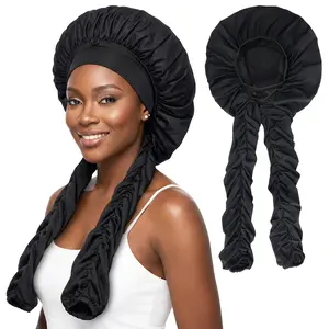 New Satin Bonnet with Elastic Long Tail, Popular Hair Wrap Cap for Curly Hair & Dreadlocks, African Hair Cap