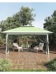 Olive Green 12x12 Outdoor Pop Up Gazebo Canopy Tent, Push Button 1-Push Setup, Adjustable Shaded Sunshade Canopy Kit, Mosquito Netting, UV Blocking, 4 Sand Bags for Backyard Patio, Adjustable Canopy