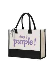 Deep Purple Typography Print Canvas Tote Bag for Shopping  Beach  Casual Outings  Everyday Use  Lightweight Durable Reusable EcoFriendly Handbag for Women  Perfect Gift for Mother's Day  Christmas  Birthdays  and Special Occasions