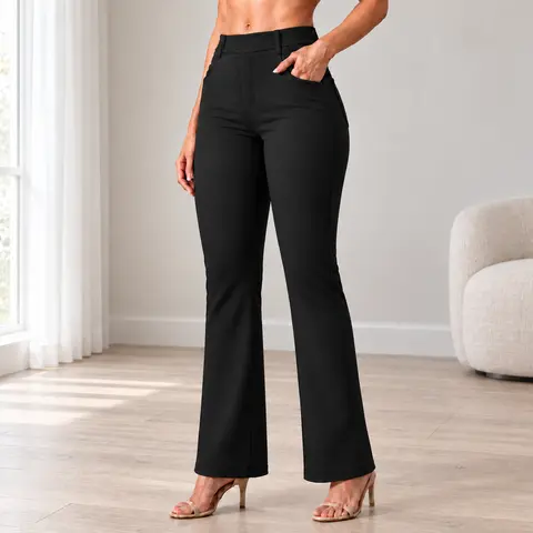 AVAMO Women's Stretchy High-Waist Flattering Bootcut Pants - 4-Pocket Carry, Belt Loops, Tummy Control, Pull-On Business Casual Pants for Work Clothes, Corporate Attire, All-Season Wear