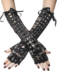 Lace Up Fingerless Gloves Long Elbow Gloves Costume Party Lace-up Arm Warmer