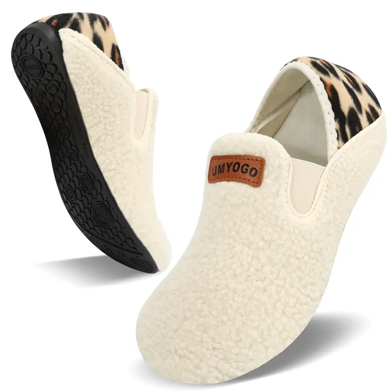 Umyogo Cute Fuzzy Indoor Slippers, Unisex Soft Faux Fur House Shoes with Cozy Closed Heel, Cushioned Comfort and Slip-Resistant Rubber Sole