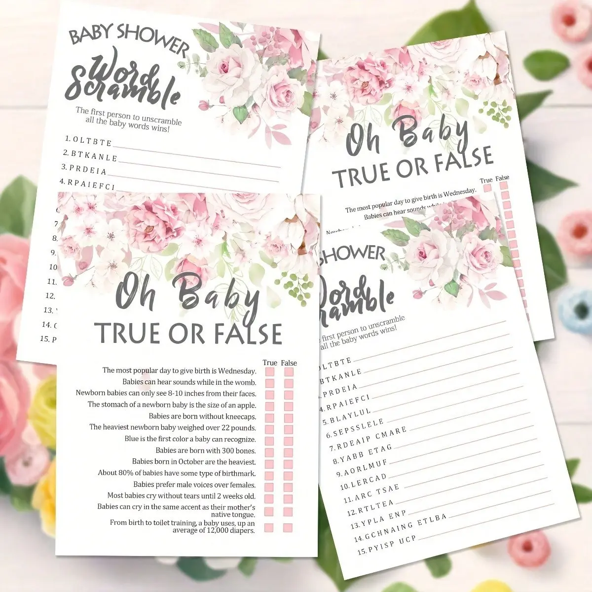 40pcs Baby Shower Games For Girls, 20 Word Scramble For Baby Shower Ideas, 20 True Or False Baby Shower Game, Fun Baby Shower Games, Baby Shower Party Supplies, Shower Favors