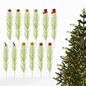 12 Pcs Christmas Tree Topper, 16 Inch Lime Green Curly Tree Picks with Ball/Star/Cap/Boot, Artificial Green Stems for Christmas Home Wreath Craft Decoration Supplies,halloween outdoor decor
