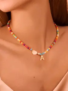 Bohemian Style Colorful Beaded Heart Initial Necklace for Women, Adjustable Letter Chain, Cute Modern Beach Accessory, Gift for Women