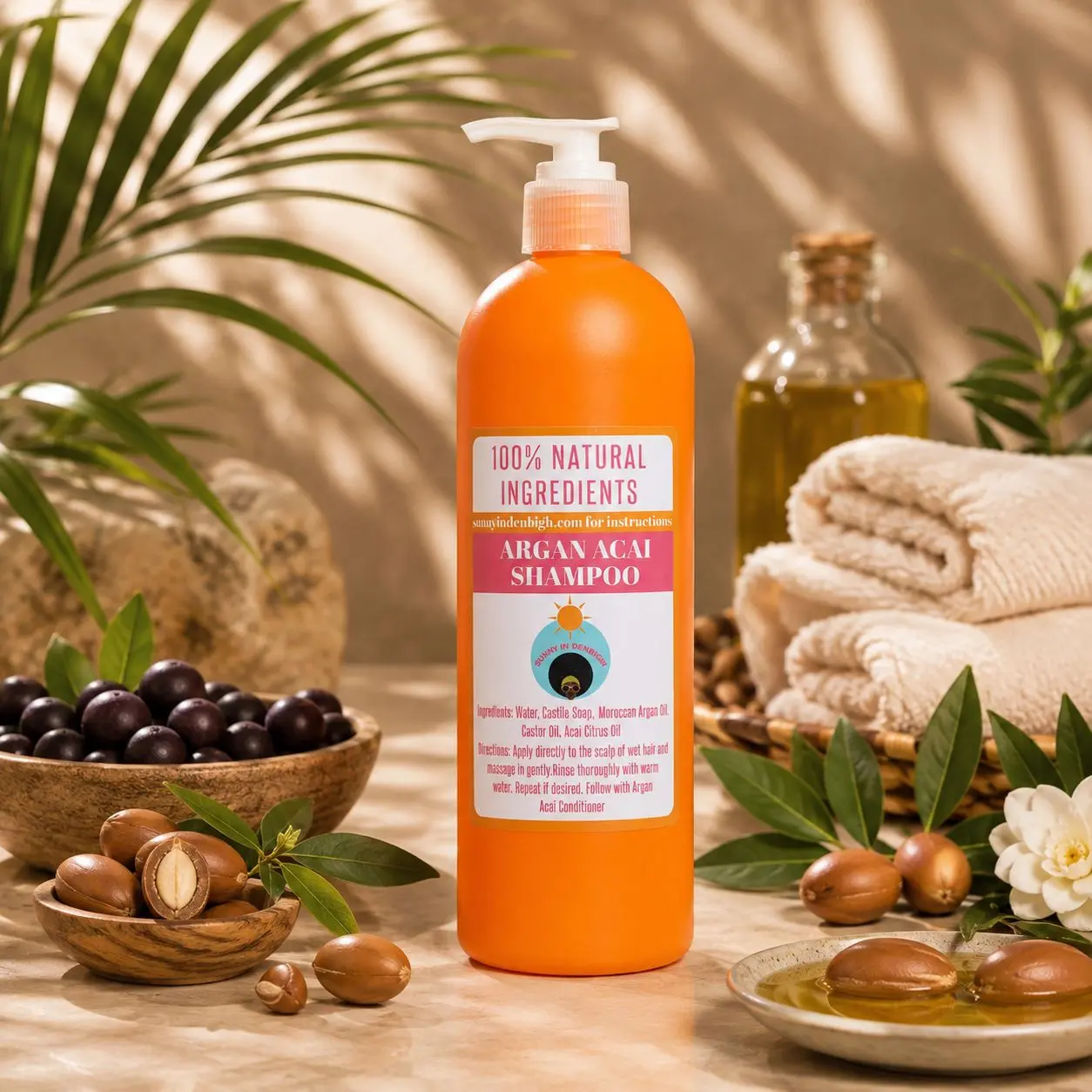 Sunny In Denbigh Argan Açaí Shampoo - 100% Natural Ingredients, Hydrating Formula, Cleansing Action, Suitable for All Hair Types