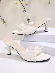 Elegant Bow Design High Heel Sandals, Minimalist Style Square Toe, Comfortable Medium Width, Perfect for Casual Occasions, Women, Footwear