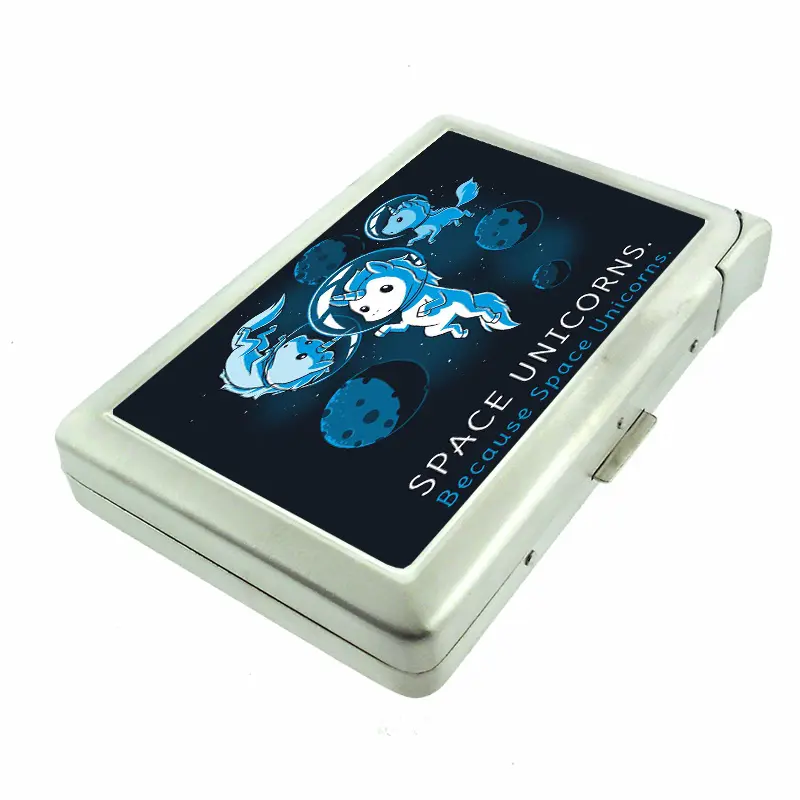 Space Unicorns 100's Sized Metal Case with Built in Lighter Wallet
