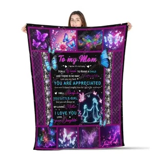 To My Mom,  You Will Always Be My Loving Mother, Love Your Daughter, Butterfly and Flower Decor Sofa Throw Blanket Comfort Warmth Soft Blanket Fleece Blanket, Sherpa Blanket, Gift For Mom