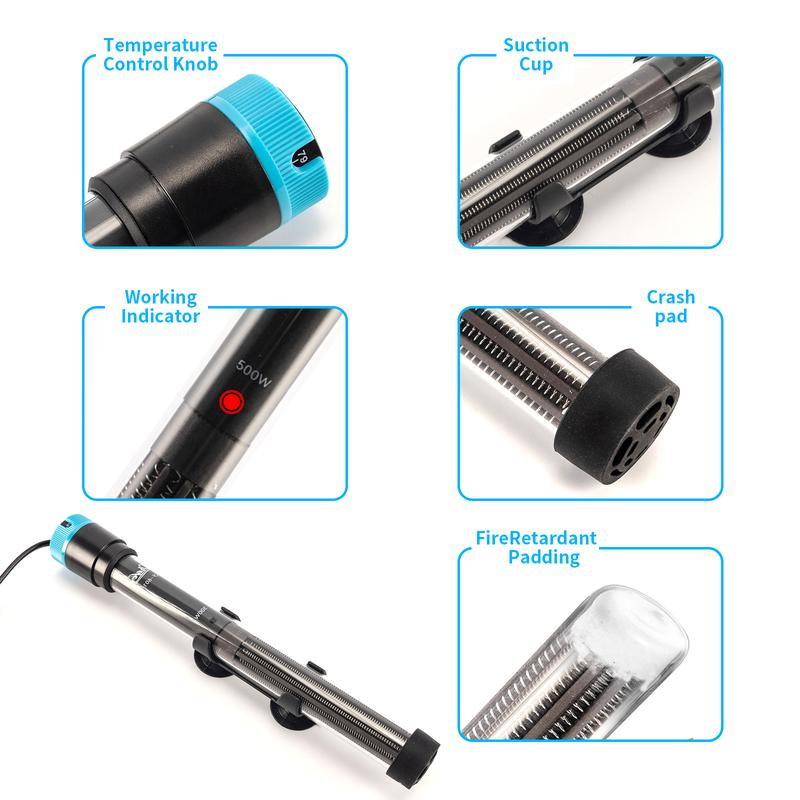 100W-500w Submersible Aquarium Heater, Adjustable Fish Tank Heater with Digital Display External Controller, Overheat Protection and Free Thermometer for 10-30 Gallons Freshwater and Saltwater Tank