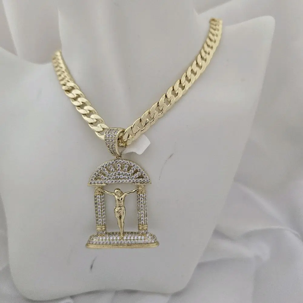 Unisex Gold Plated Chain 004 with Pendant 264 Featuring Crystalline Christ Design