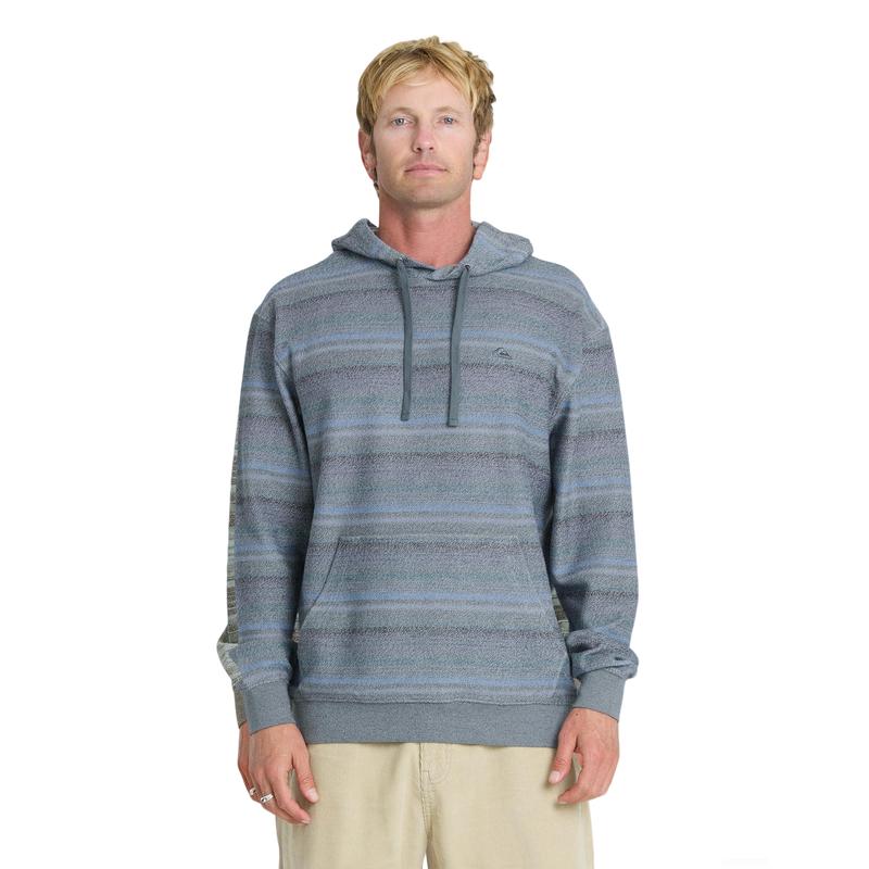 Quiksilver | Great Otway Yarn-Dyed Stripe Pullover Hoodie | Men's Embroidered Logo Regular Fit | Camping Long Sleeve Sweatshirts