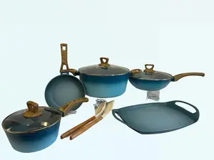 NEWARE 10pz bigger TURQUOISE  TERRACOTTA Cooking Set with GRIDDLE