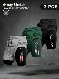 Men's Summer Trendy Two-Piece Print Shorts Set, Multi-Color Options, Usa Flag Design, Dual-Layer Sports Fitness, Streetwear Essential, Star Print Shorts