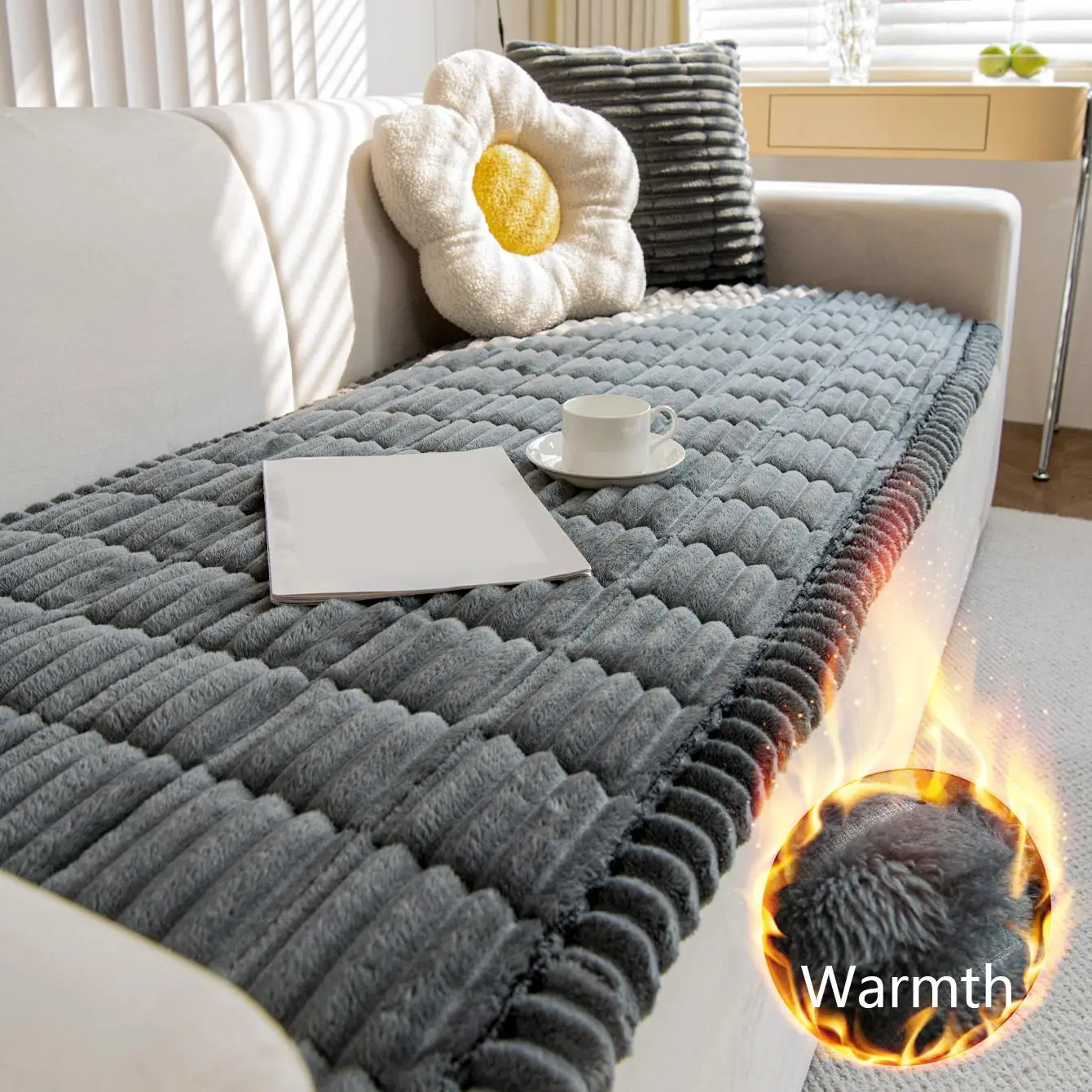 3D Cubic Plaid Thickened Sofa Cushion, 1 Count Warm & Comfortable Sofa Cover, Sofa Couch Protector for Home Living Room Bedroom Decoration