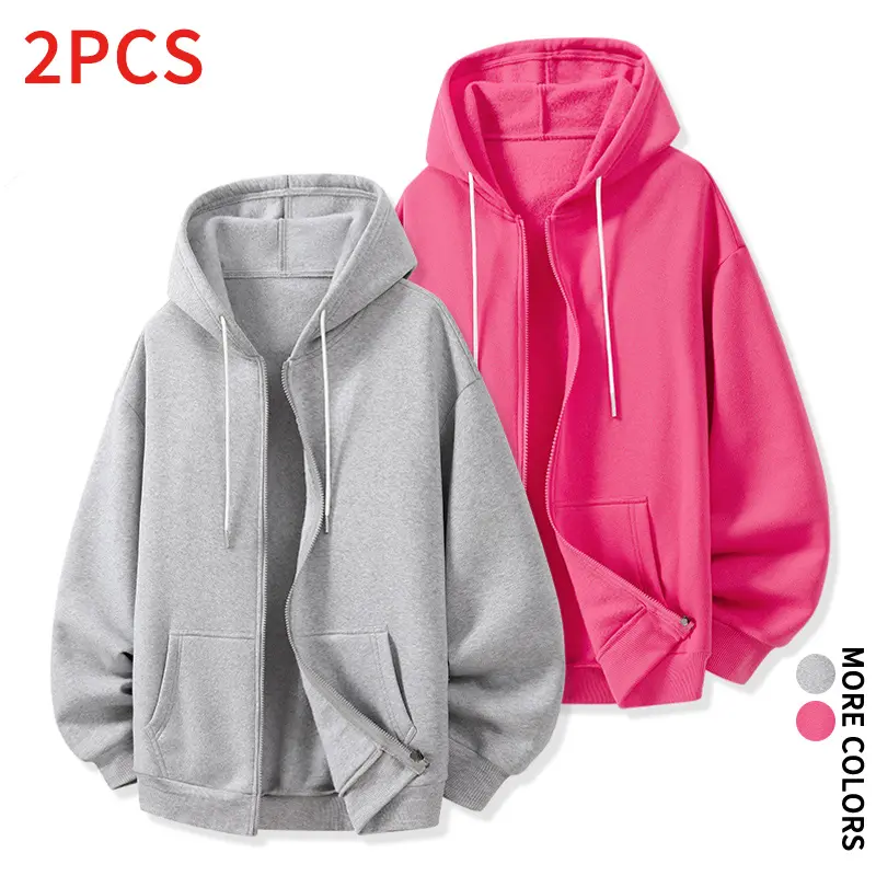 2pcs men’s zip-up hoodie jacket, drop-shoulder long sleeve full-zip hooded sweatshirt for daily street jogging outfit