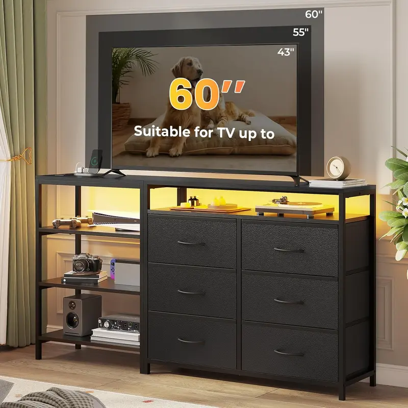 black tv stand dresser Corner L Shaped LED TV Stand Convertible Dresser Black