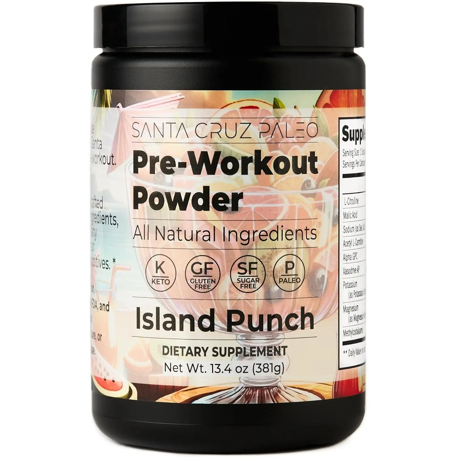 Pre Workout Powder Electrolytes, Magnesium, Potassium, Sea Salt & L Citrulline, Caffeine & Sugar Free Preworkout Drink Mix for Energy & Hydration, Island Punch Flavor