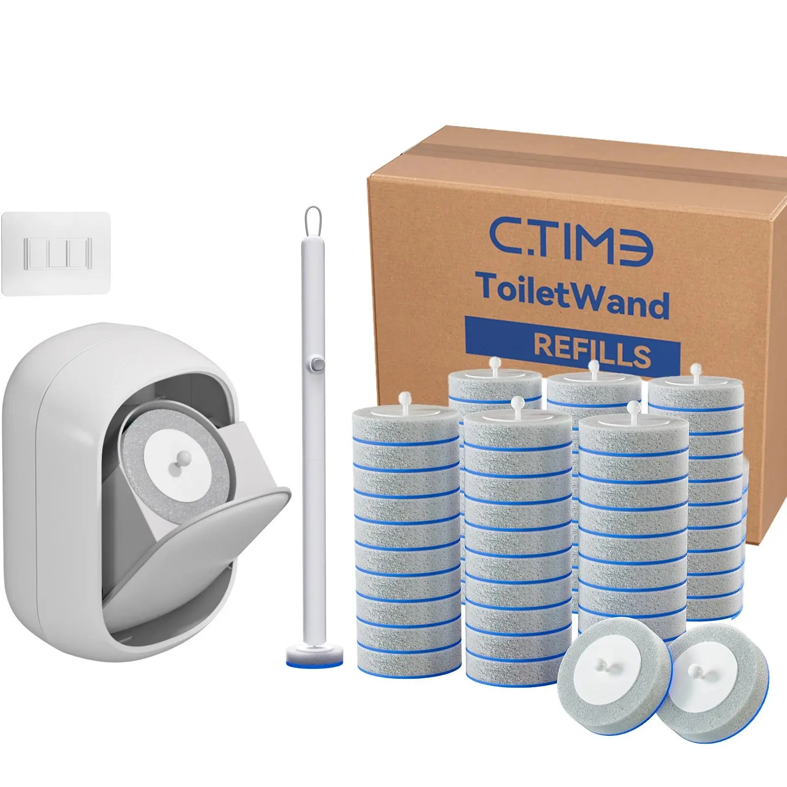60-Pack, Touch-Free Disposable Toilet Brush and Cleaning Set, Wall-Mounted Toilet Wand with Disposable Refill Heads, Space-Saving Toilet Cleaning Tool for Deep Cleaning