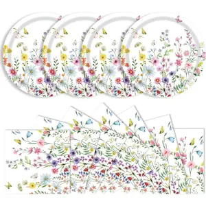 40 Pcs Wildflower Plates and Napkins Party Supplies, Floral Paper Plates Napkins Wildflower Baby Shower Decorations Tableware for Spring Summer Picnic Wedding Birthday Tea Party Serves 20